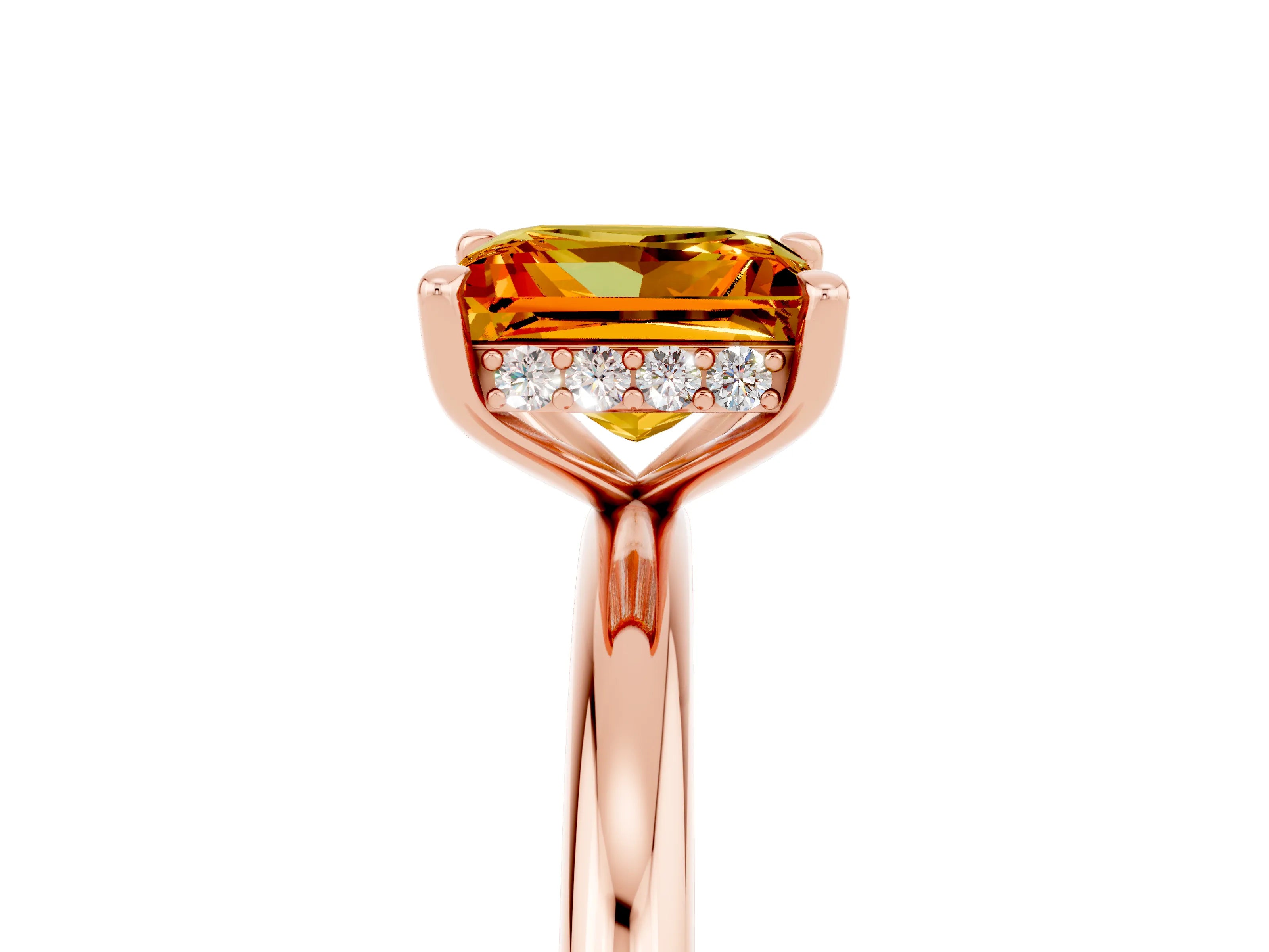 Rose gold Princess Cut Citrine Solitaire Ring with Thin Band and Four-Prong Setting_5