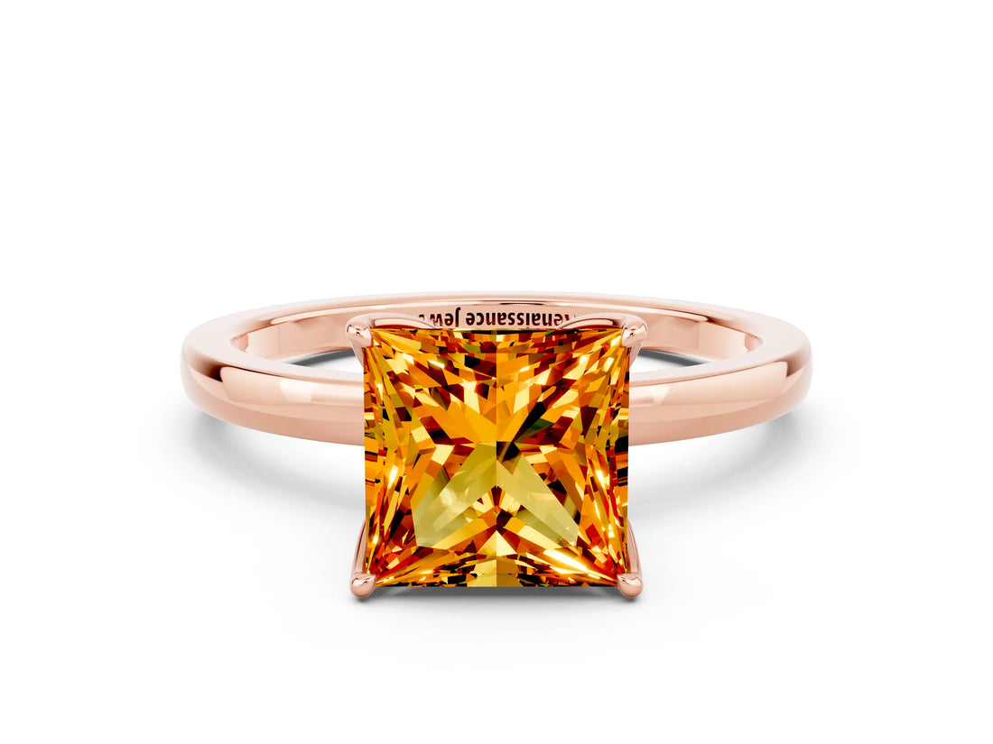 Rose gold Princess Cut Citrine Solitaire Ring with Thin Band and Prong Setting_12