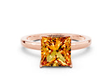 Rose gold Princess Cut Citrine Solitaire Ring with Thin Band and Prong Setting_12