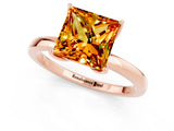 Rose gold Princess Cut Citrine Solitaire Ring with Thin Band and Prong Setting_13