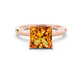 Rose gold Princess Cut Citrine Solitaire Ring with Thin Band and Prong Setting_24