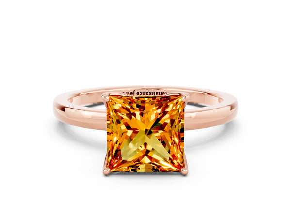 Rose gold Princess Cut Citrine Solitaire Ring with Thin Band and Prong Setting