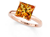 Rose gold Princess Cut Citrine Solitaire Ring with Thin Band and Prong Setting_25
