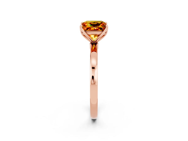 Rose gold Princess Cut Citrine Solitaire Ring with Thin Band and Prong Setting