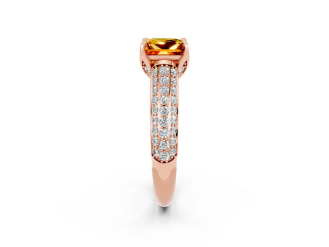 Rose gold Princess Cut Citrine Solitaire Ring with Three-Row Pavé Band and Four-Prong Setting_14