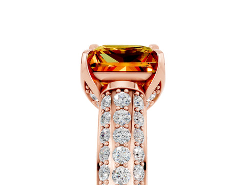 Rose gold Princess Cut Citrine Solitaire Ring with Three-Row Pavé Band and Four-Prong Setting_17