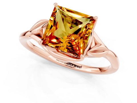 Rose gold Princess Cut Citrine Solitaire Ring with Twist Band and Four-Prong Setting_25