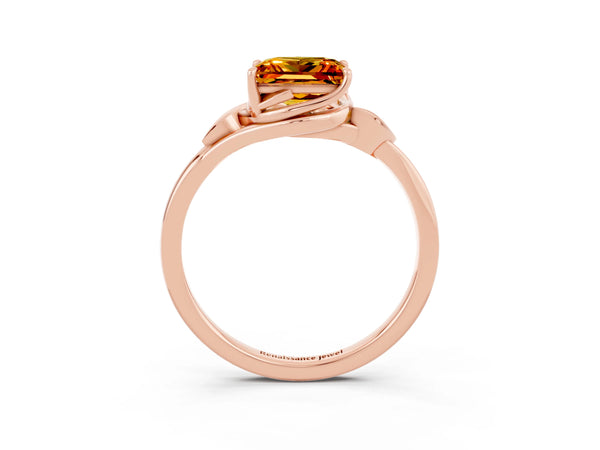 Rose gold Princess Cut Citrine Solitaire Ring with Twist Band and Four-Prong Setting