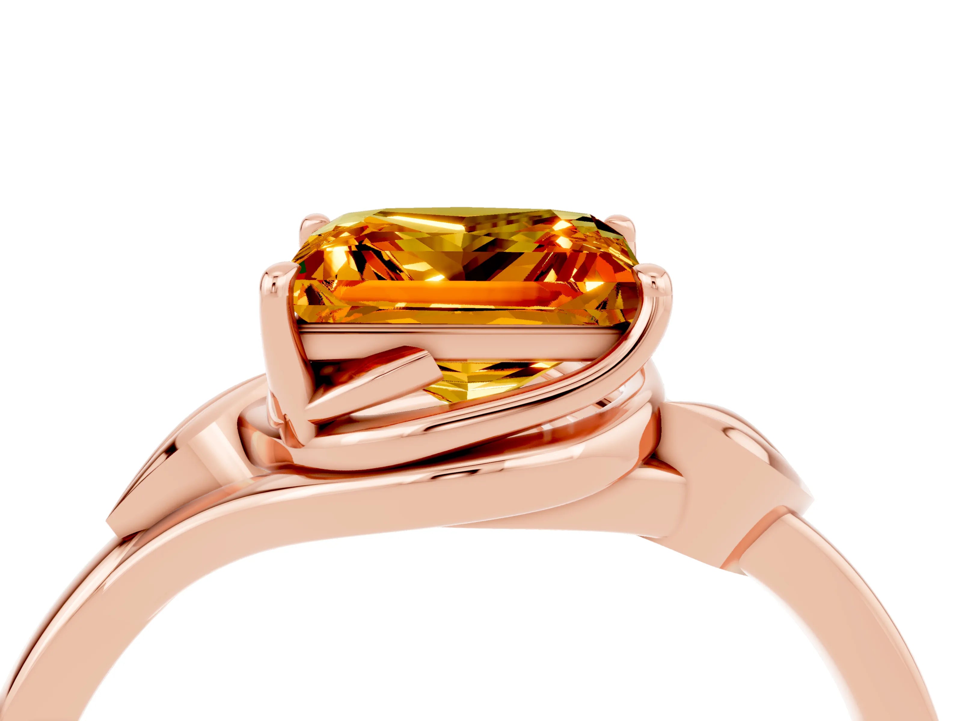 Rose gold Princess Cut Citrine Solitaire Ring with Twist Band and Four-Prong Setting_28