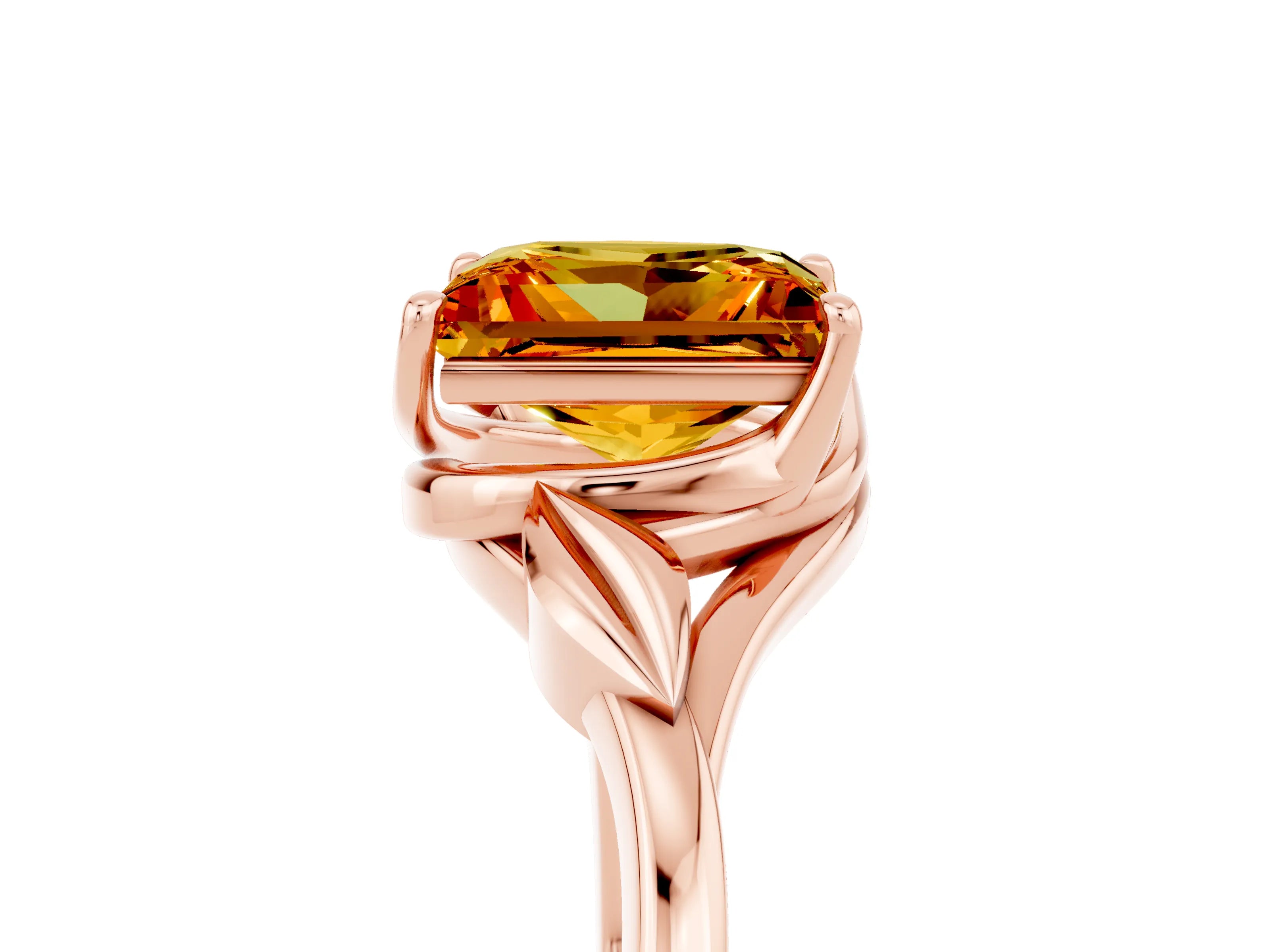 Rose gold Princess Cut Citrine Solitaire Ring with Twist Band and Four-Prong Setting_29