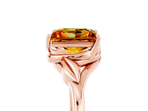 Rose gold Princess Cut Citrine Solitaire Ring with Twist Band and Four-Prong Setting_29