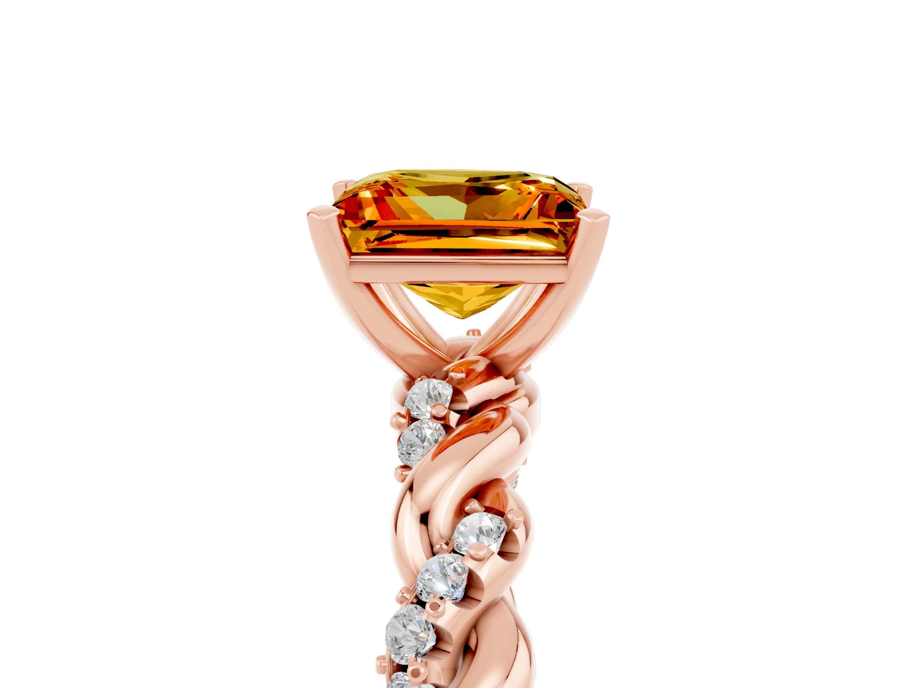 Rose gold Princess Cut Citrine Solitaire Ring with Twisted Band and Pavé Accents_5