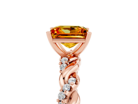 Rose gold Princess Cut Citrine Solitaire Ring with Twisted Band and Pavé Accents_5