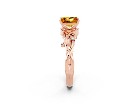 Rose gold Princess Cut Citrine Solitaire Ring with Twisted Band and Prong Setting_2