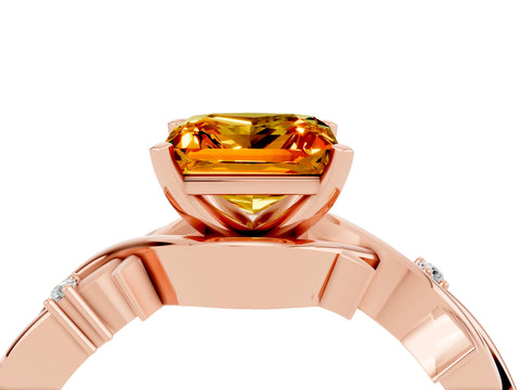 Rose gold Princess Cut Citrine Solitaire Ring with Twisted Band and Prong Setting_4