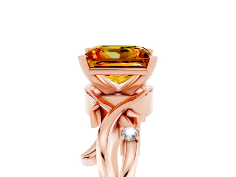 Rose gold Princess Cut Citrine Solitaire Ring with Twisted Band and Prong Setting_5