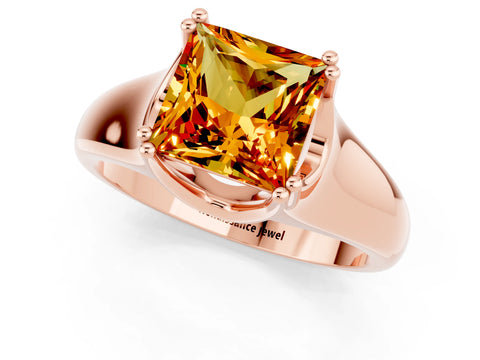 Rose gold Princess Cut Citrine Solitaire Ring with Wide Band and Prong Setting_1