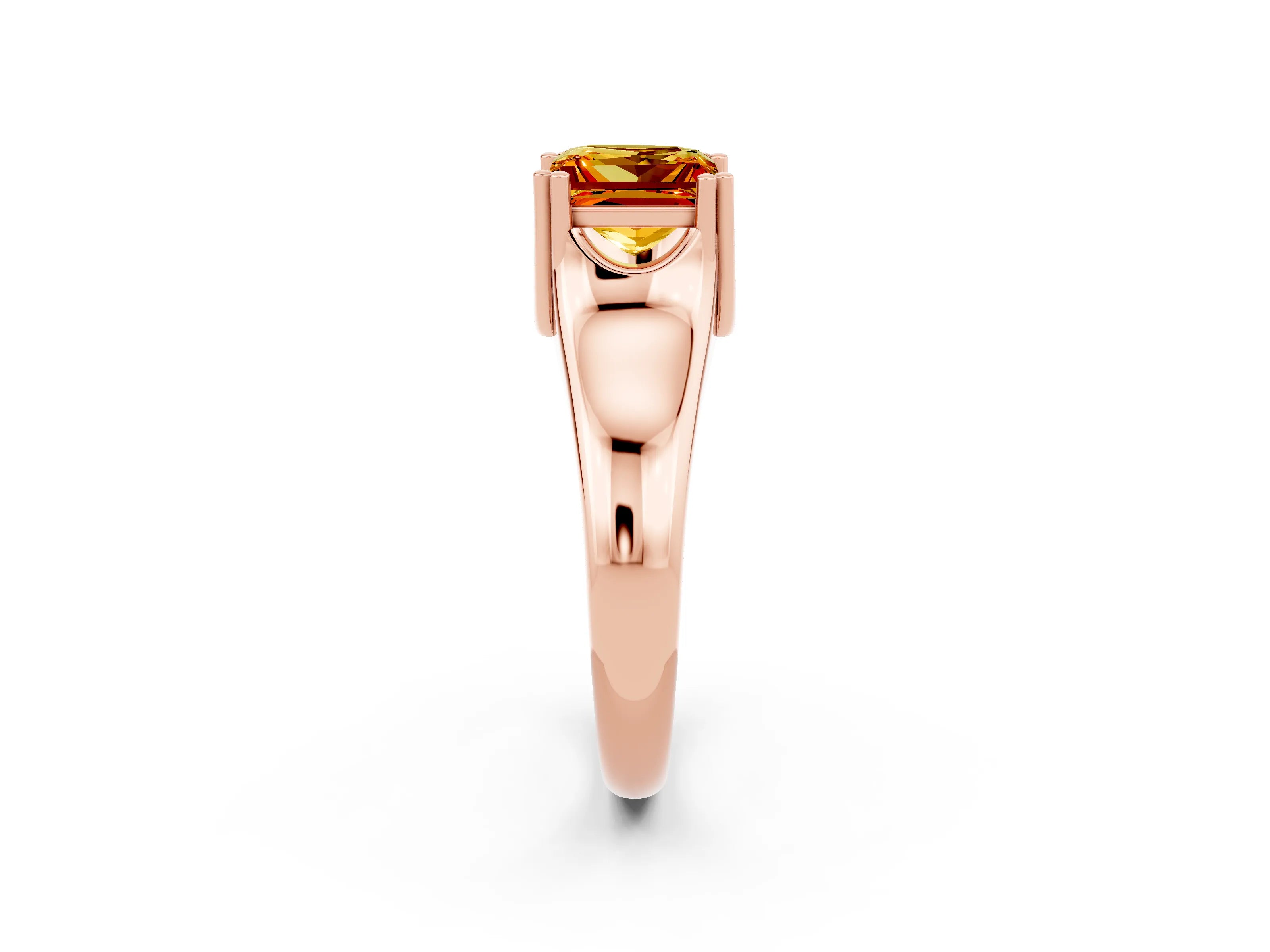 Rose gold Princess Cut Citrine Solitaire Ring with Wide Band and Prong Setting_2