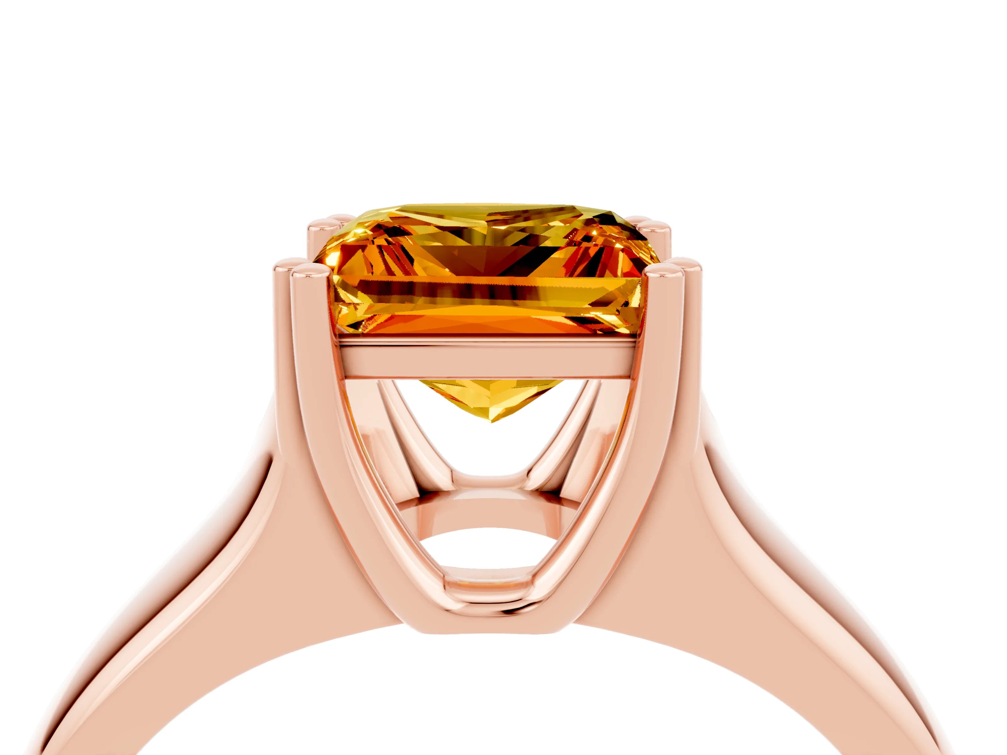 Rose gold Princess Cut Citrine Solitaire Ring with Wide Band and Prong Setting_4