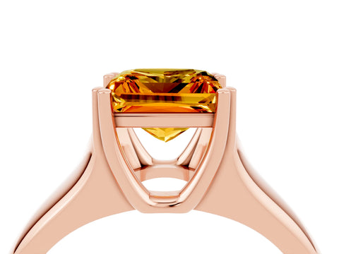Rose gold Princess Cut Citrine Solitaire Ring with Wide Band and Prong Setting_4