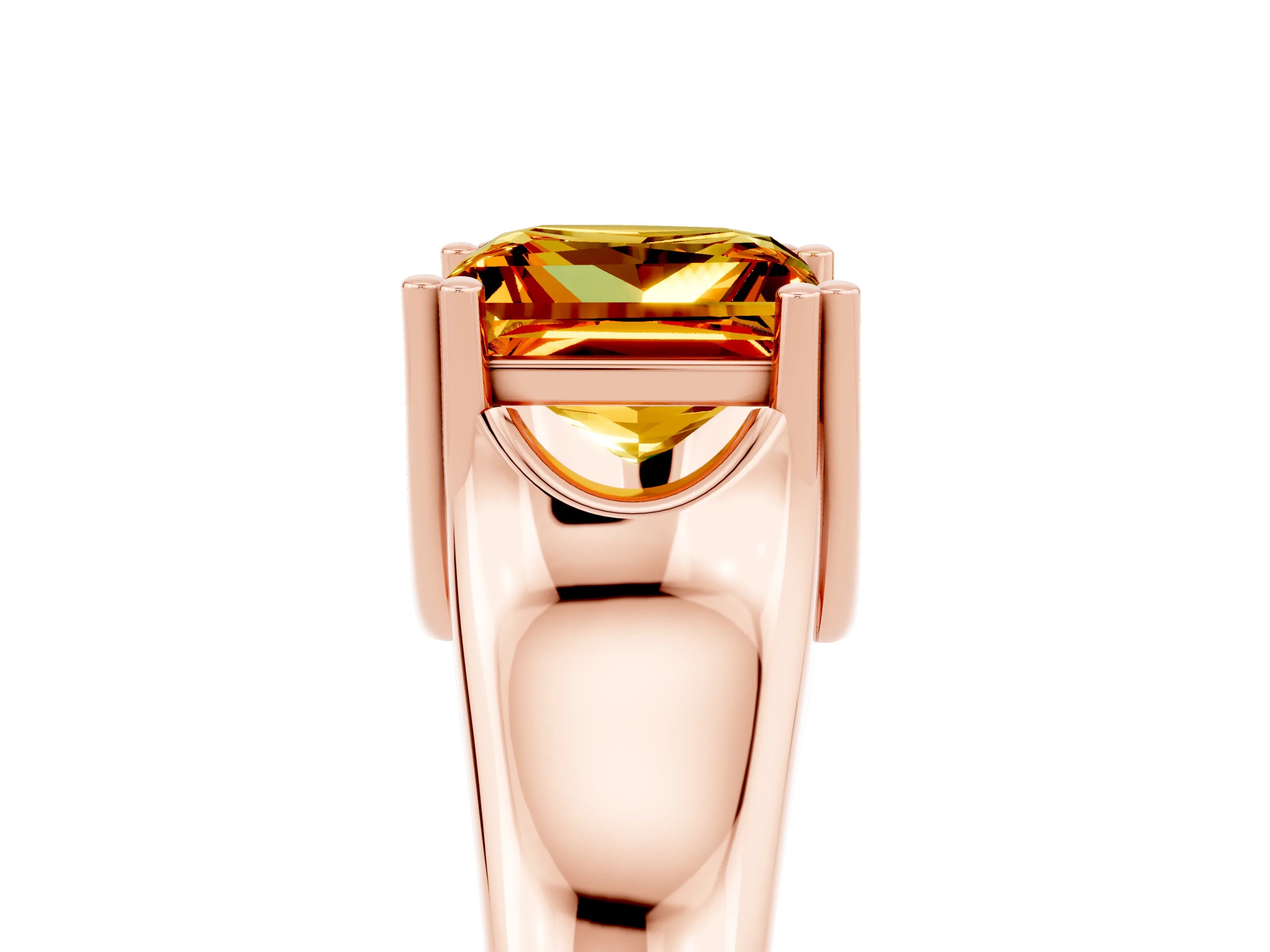 Rose gold Princess Cut Citrine Solitaire Ring with Wide Band and Prong Setting_5