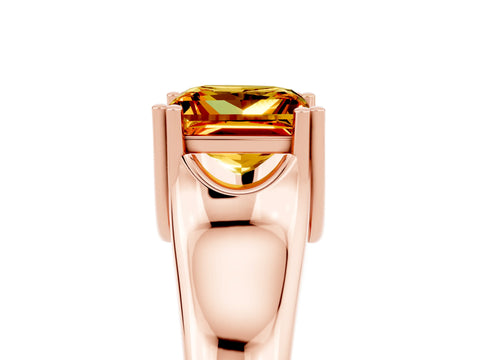 Rose gold Princess Cut Citrine Solitaire Ring with Wide Band and Prong Setting_5