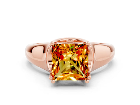 Rose gold Princess Cut Citrine Solitaire Ring with Wide Band and Prong Setting
