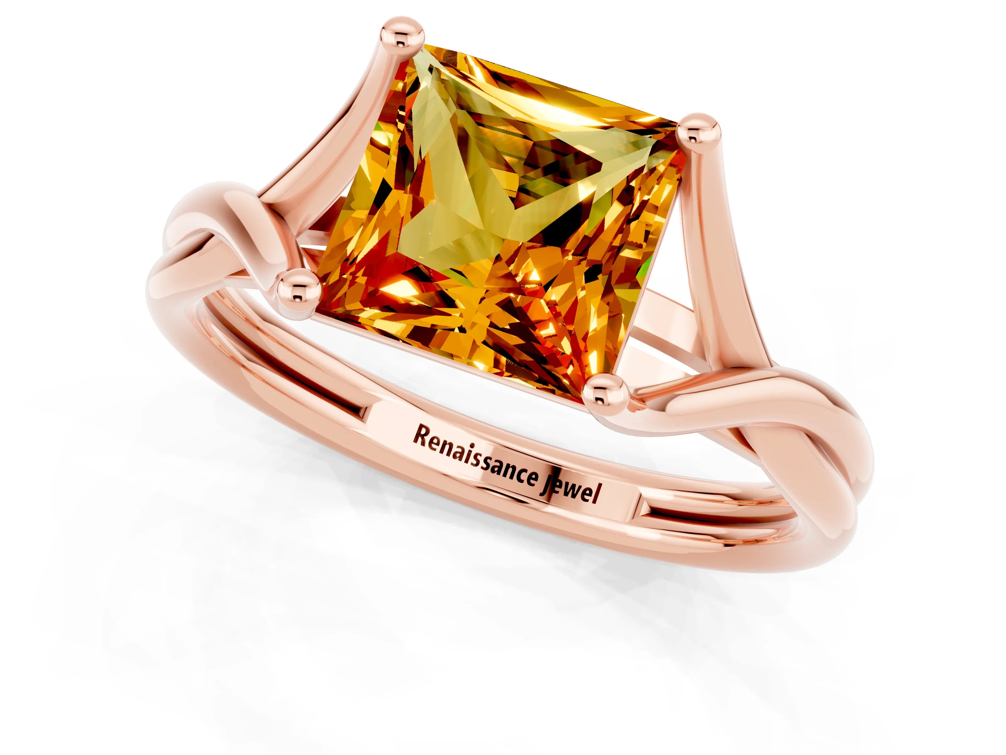 Rose gold Princess Cut Citrine Solitaire Twist Band Prong Setting Ring_37