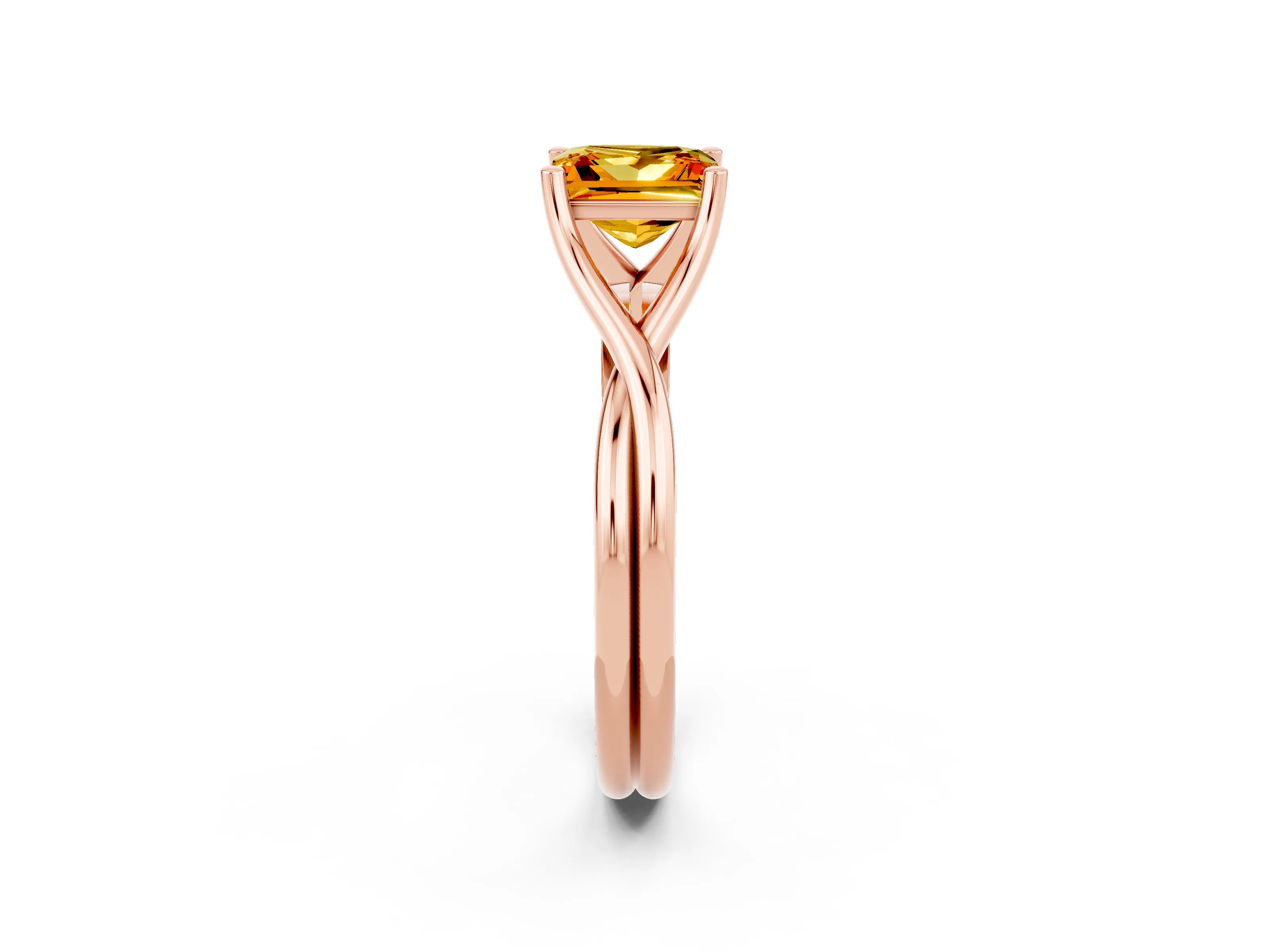 Rose gold Princess Cut Citrine Solitaire Twist Band Prong Setting Ring_38