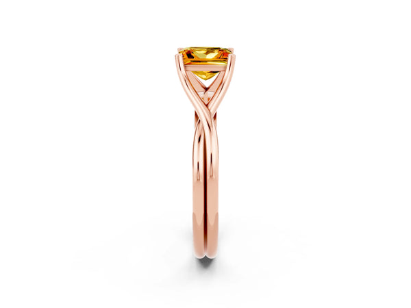 Rose gold Princess Cut Citrine Solitaire Twist Band Prong Setting Ring