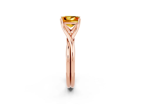 Rose gold Princess Cut Citrine Solitaire Twist Band Prong Setting Ring_38