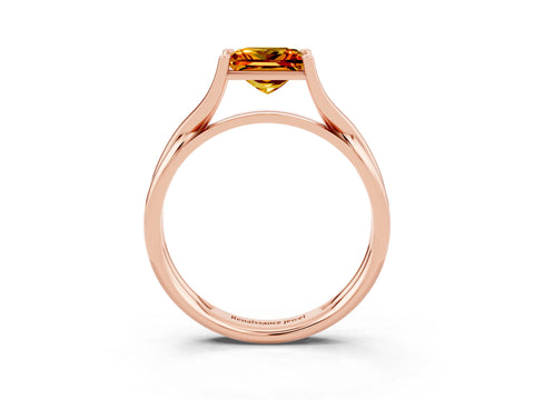 Rose gold Princess Cut Citrine Solitaire Twist Band Prong Setting Ring_39