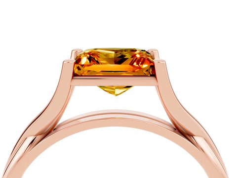 Rose gold Princess Cut Citrine Solitaire Twist Band Prong Setting Ring_40