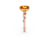Rose gold Princess Cut Citrine Solitaire Twisted Band with Round  Accents and Prong Setting_14