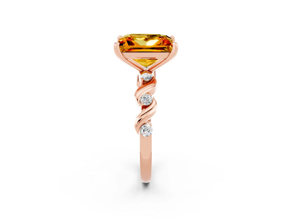 Rose gold Princess Cut Citrine Solitaire Twisted Band with Round  Accents and Prong Setting