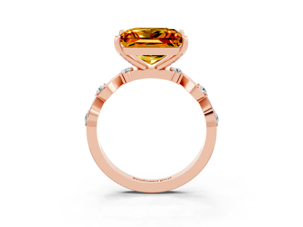 Rose gold Princess Cut Citrine Solitaire Twisted Band with Round  Accents and Prong Setting