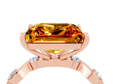 Rose gold Princess Cut Citrine Solitaire Twisted Band with Round  Accents and Prong Setting_16