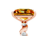 Rose gold Princess Cut Citrine Solitaire Twisted Band with Round  Accents and Prong Setting_17