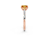 Rose gold Princess Cut Citrine Solitaire with Side Baguettes and Channel Set Band_2