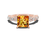 Rose gold Princess Cut Citrine Solitaire with Side Stones, Pave Band, Four-Prong Setting_36
