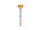 Rose gold Princess Cut Citrine Solitaire with Side Stones, Pave Band, Four-Prong Setting_38