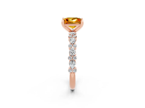 Rose gold Princess Cut Citrine Solitaire with Side Stones, Pave Band, Four-Prong Setting_38