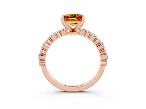Rose gold Princess Cut Citrine Solitaire with Side Stones, Pave Band, Four-Prong Setting_39