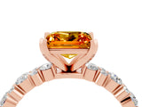 Rose gold Princess Cut Citrine Solitaire with Side Stones, Pave Band, Four-Prong Setting_40
