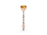 Rose gold Princess Cut Citrine Solitaire with Side Stones on a Pavé Band and Four-Prong Setting_2