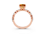 Rose gold Princess Cut Citrine Solitaire with Side Stones on a Pavé Band and Four-Prong Setting_3