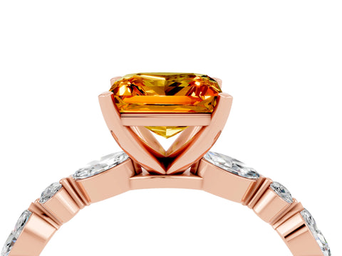 Rose gold Princess Cut Citrine Solitaire with Side Stones on a Pavé Band and Four-Prong Setting_4