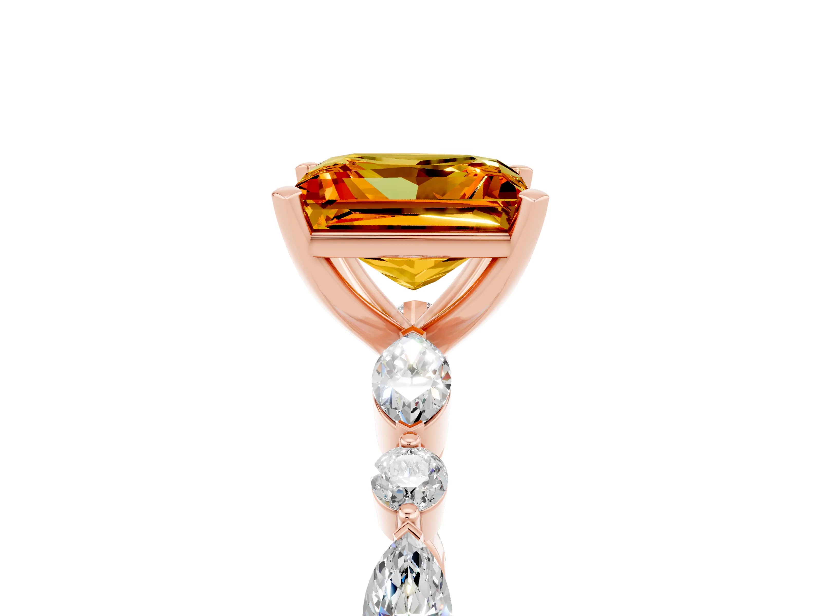 Rose gold Princess Cut Citrine Solitaire with Side Stones on a Pavé Band and Four-Prong Setting_5