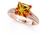 Rose gold Princess Cut Citrine Split Shank Engagement Ring with Pavé Band_1