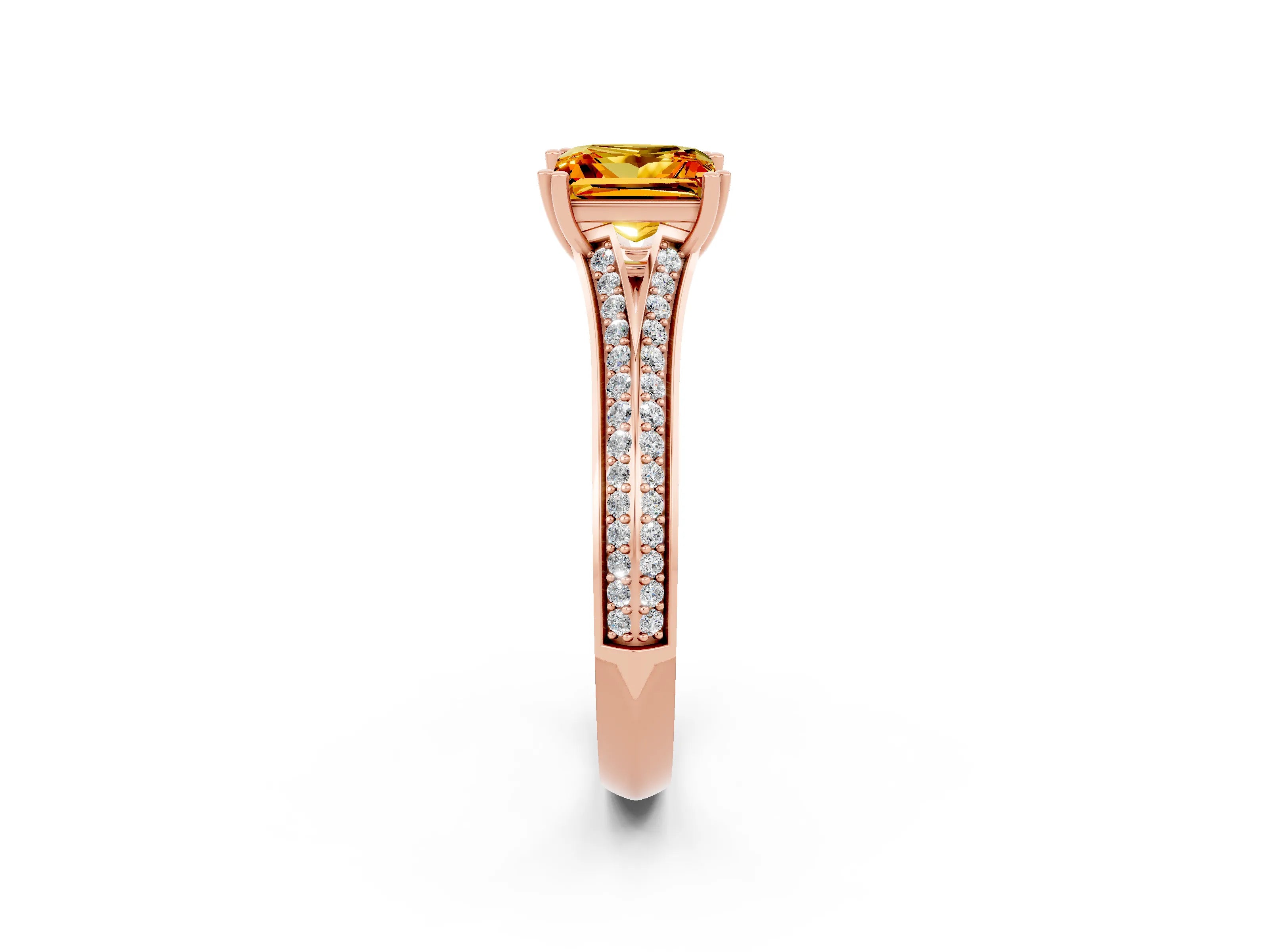 Rose gold Princess Cut Citrine Split Shank Engagement Ring with Pavé Band_2